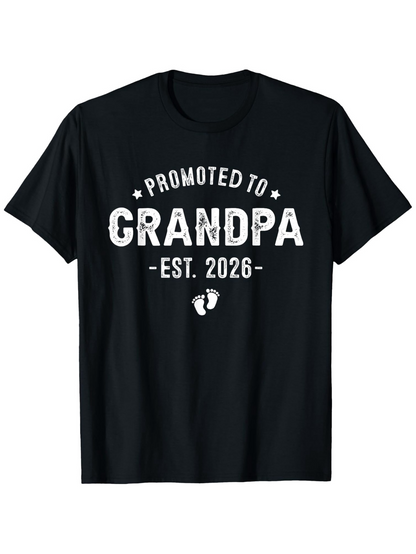 Men's Graphic T-Shirt Promoted To Grandpa Est 2026 Bold Lettering With Baby Footprints Grandpa