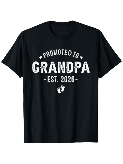 Men's Graphic T-Shirt Promoted To Grandpa Est 2026 Bold Lettering With Baby Footprints Grandpa