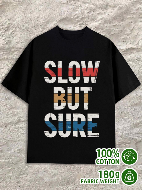 Men's Graphic T-Shirt Slow But Sure Geometric Block Colorful Bold Letters T Shirt