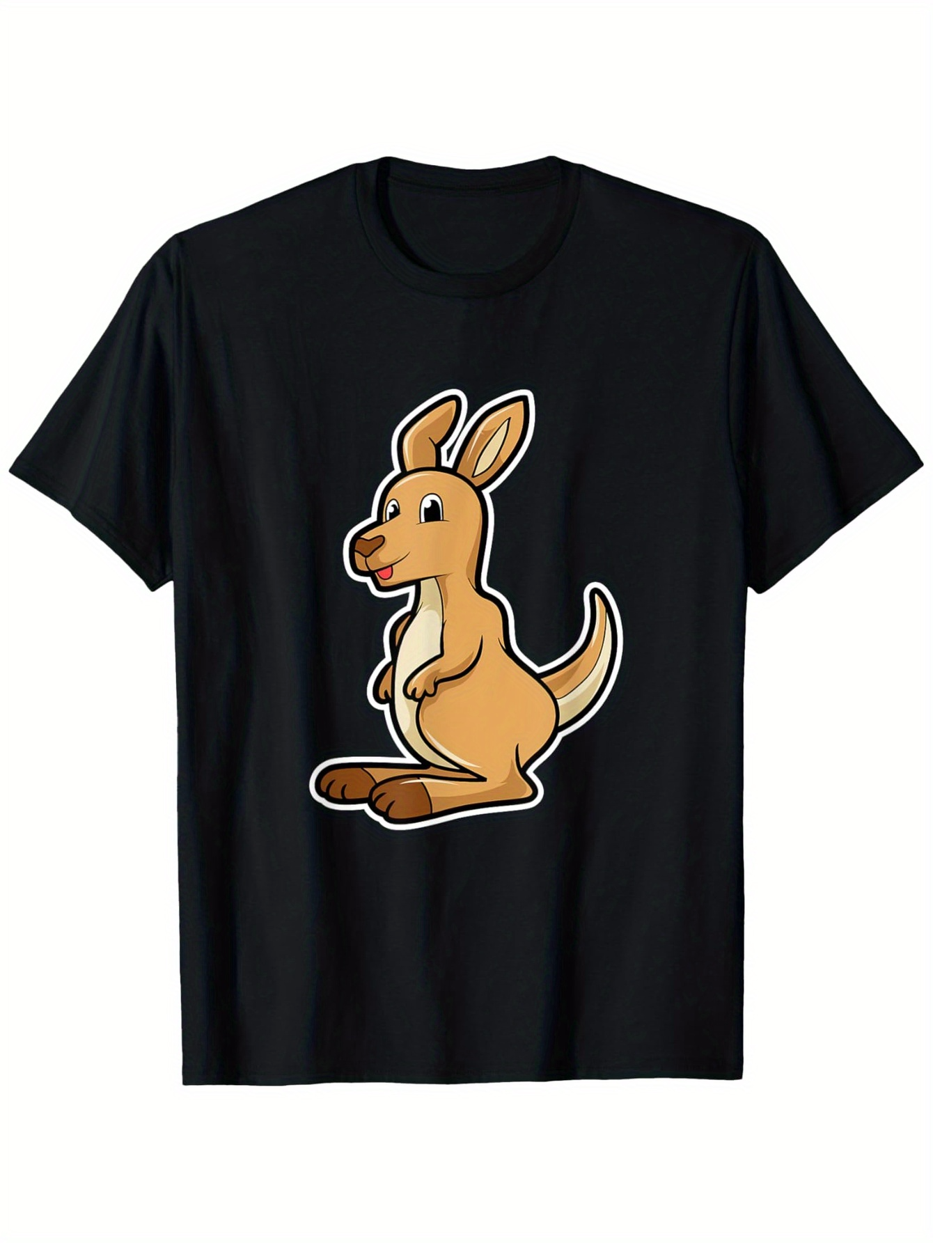 Men's Graphic T-Shirt Cartoon Style Brown Kangaroo With White Belly Centered Kangaroo