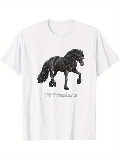 Men's Graphic T-Shirt I Love Friesians Elegant Horse Artwork With Flowing Mane Gentle Shadows