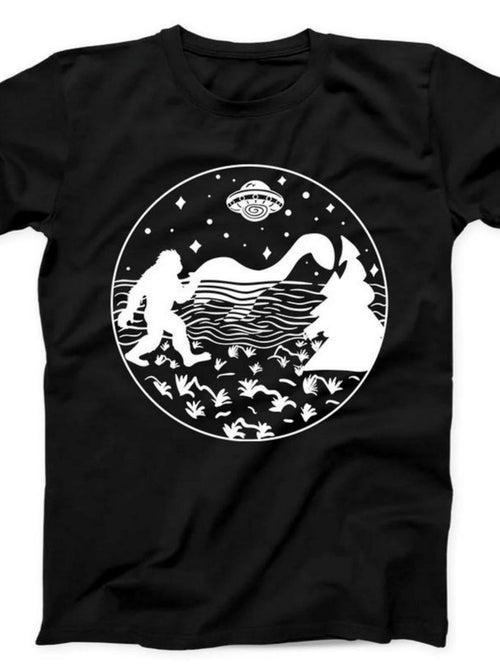 Men's Graphic T-Shirt Enigmatic Night With Mysterious Aliens Under Starry Skies And Flowing River UFO