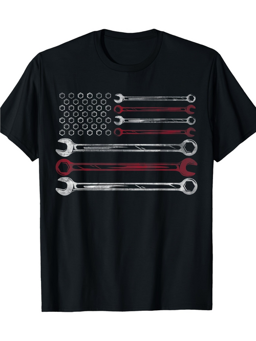 Men's Graphic T-Shirt Metallic Spanners Arranged Like Stripes With Circular Nuts Flag