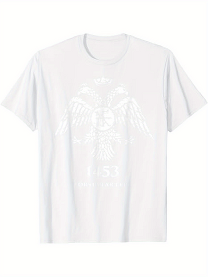 Men's Graphic T-Shirt Vintage Distressed Watchful Eagle Emblem Surrounded By Regal Shield Wings