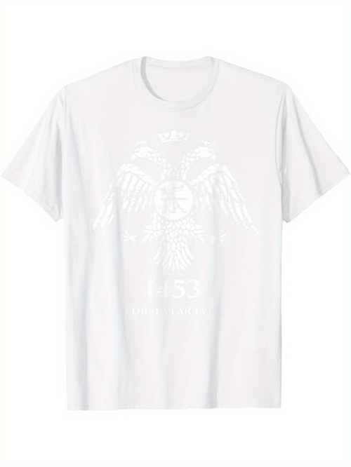 Men's Graphic T-Shirt Vintage Distressed Watchful Eagle Emblem Surrounded By Regal Shield Wings