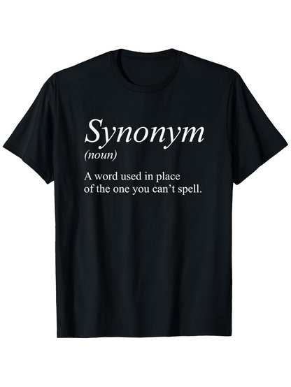 Men's Graphic T-Shirt Synonym Definition With Funny Text On Minimalist Classic Black Shirt