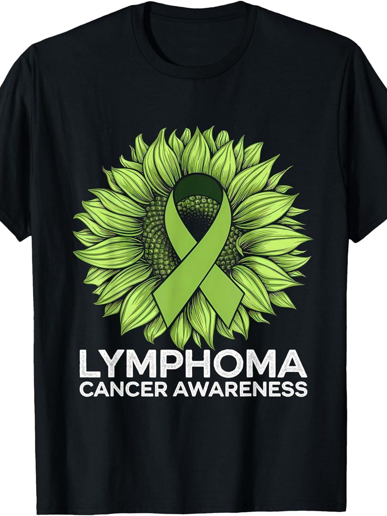Men's Graphic T-Shirt Lymphoma Cancer Awareness Green Ribbon With Bright Sunflower Petals