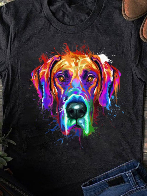 Men's Graphic T-Shirt Vivid Neon Watercolor Paint Splash On Dog