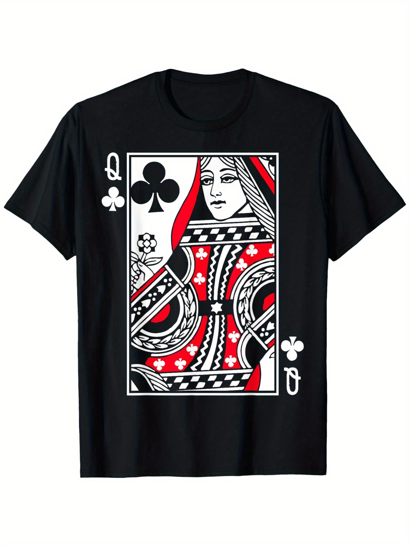 Men's Graphic T-Shirt Artistic Playing Cards Queen Surrounded By Patterned Motifs And Club Symbols