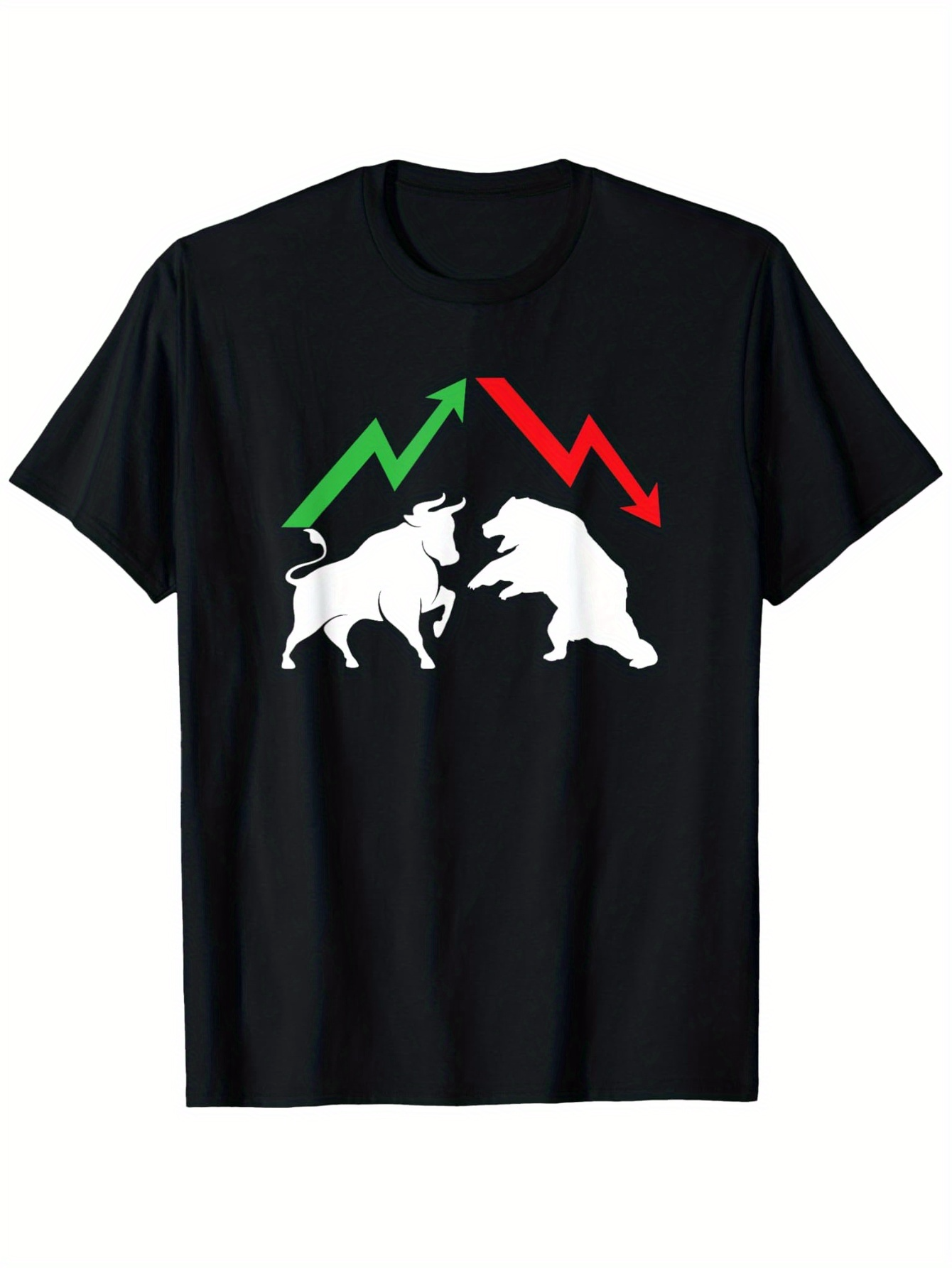 Men's Graphic T-Shirt Green And Red Zigzag Arrows With Bull And Bear Silhouettes