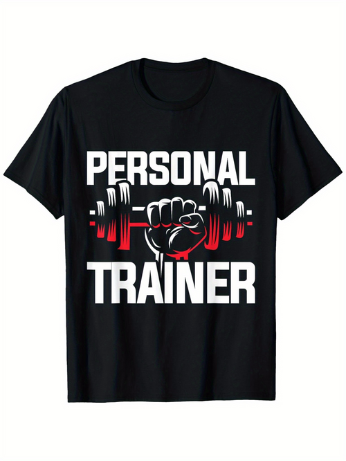 Men's Graphic T-Shirt Personal Trainer Strong Arm Holding Red Barbell Graphic