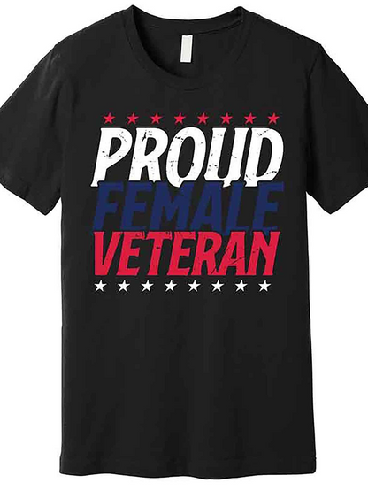 Men's Graphic T-Shirt Proud Female Veteran Bold Patriotic Lettering With Decorative Stars T Shirt