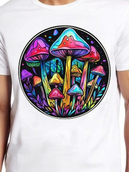 Men's Graphic T-Shirt Colorful Psychedelic Landscape With Neon Lights And Glowing Vibrant Mushrooms