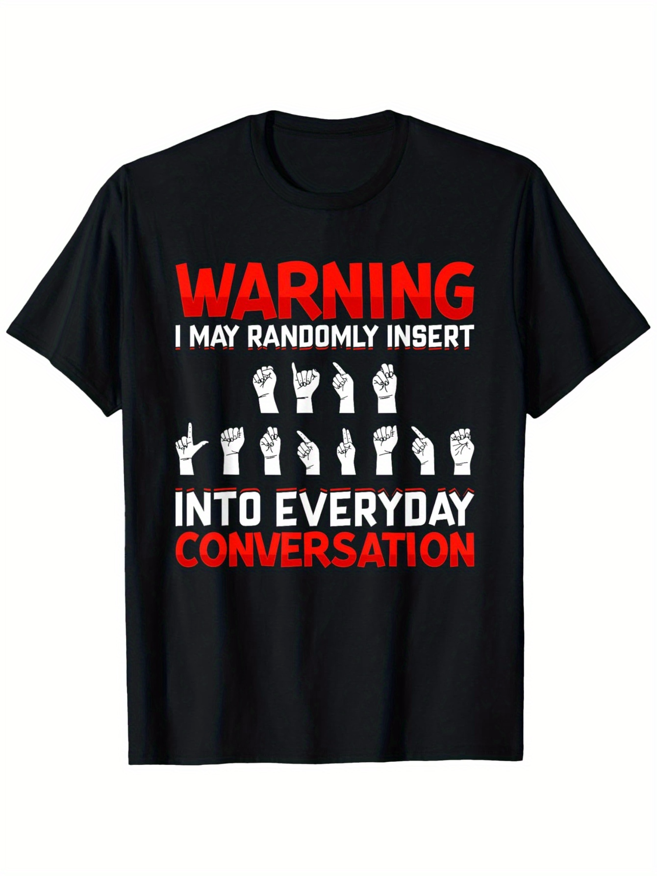Men's Graphic T-Shirt Bold Red Lettering Over White Sign Language Hands Conversation T Shirt