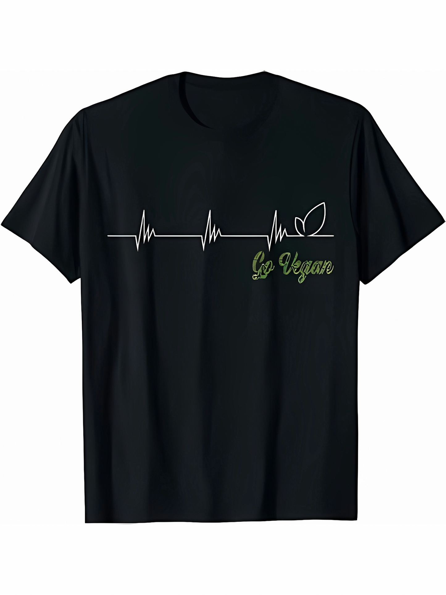 Men's Graphic T-Shirt Be Vegan Heartbeat Line With Delicate Leaf Accent