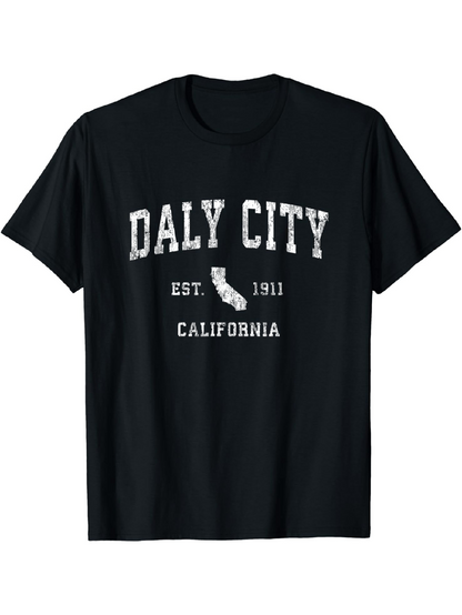 Men's Graphic T-Shirt Daly City California With Vintage College Print State Outline