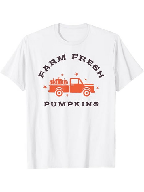 Men's Graphic T-Shirt Farm Fresh Pumpkins Vintage Orange Truck Under Autumn Stars