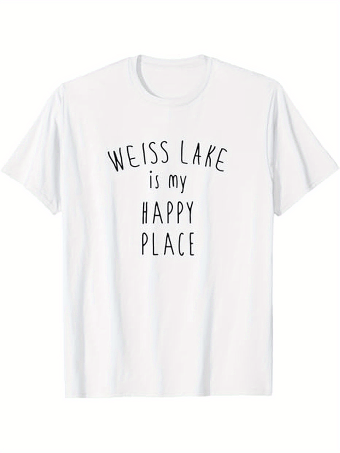Men's Graphic T-Shirt Weiss Lake Is My Happy Place Casual White Typography Tee Shirt