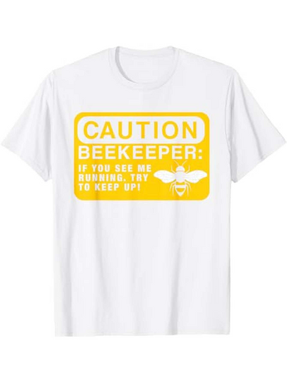 Men's Graphic T-Shirt Caution Beekeeper Vintage Warning Sign With Honey Bee Symbol Shirt