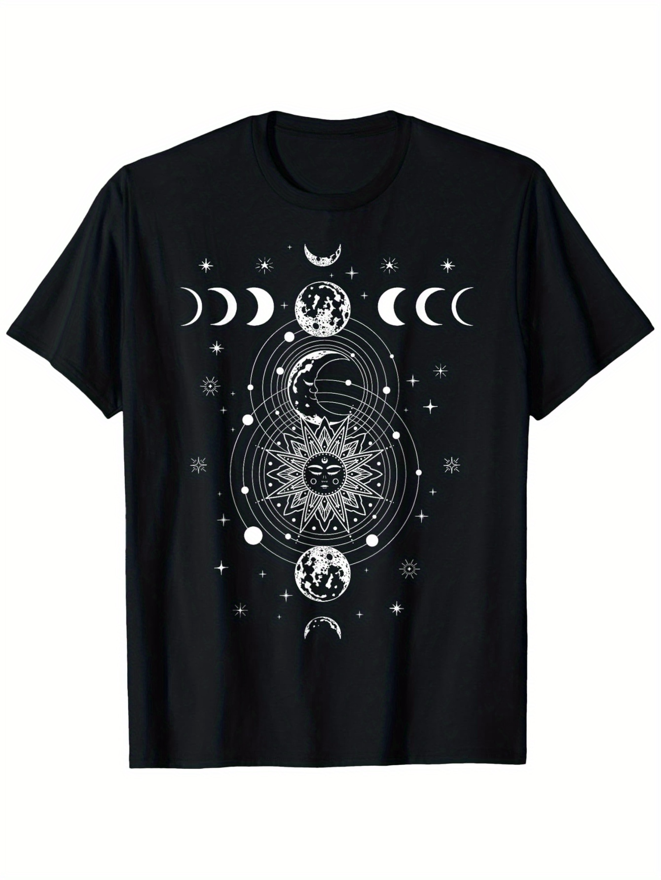 Men's Graphic T-Shirt Celestial Phases With Sacred Geometry Surrounded By Mystical Symbols Moon