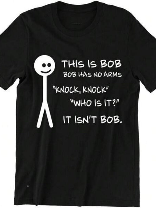 Men's Graphic T-Shirt This Is Bob White Stick Figure With Large Smiling Face No Arms Joke