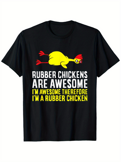 Men's Graphic T-Shirt Rubber Chickens Are Awesome Cartoon Yellow Chicken Lying On Black Tee