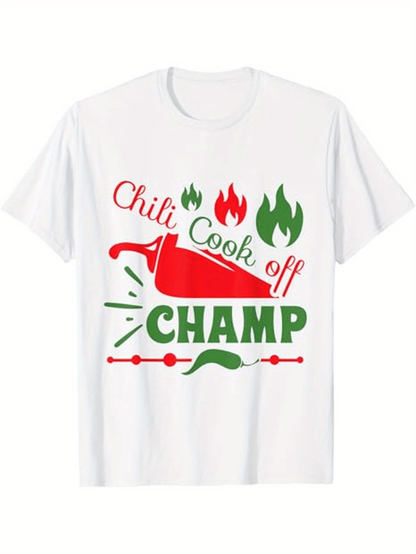 Men's Graphic T-Shirt Chili Cook Off Champ Bold Red Green Design With Peppers And Fire Print