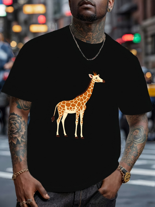 Men's Graphic T-Shirt Golden Brown African Landscape With Tall Elegant Patterned Giraffe