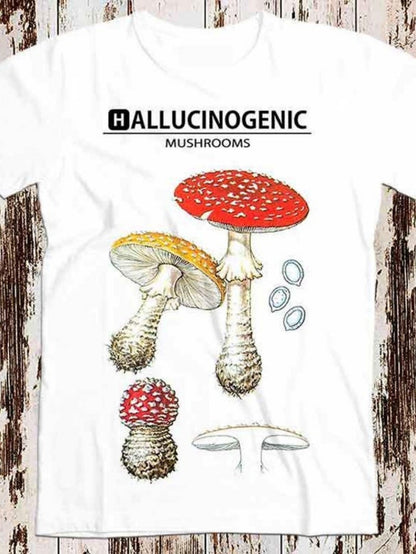 Men's Graphic T-Shirt Hallucinogenic Mushrooms With Botanical Illustration Detailed Fungi Specimens