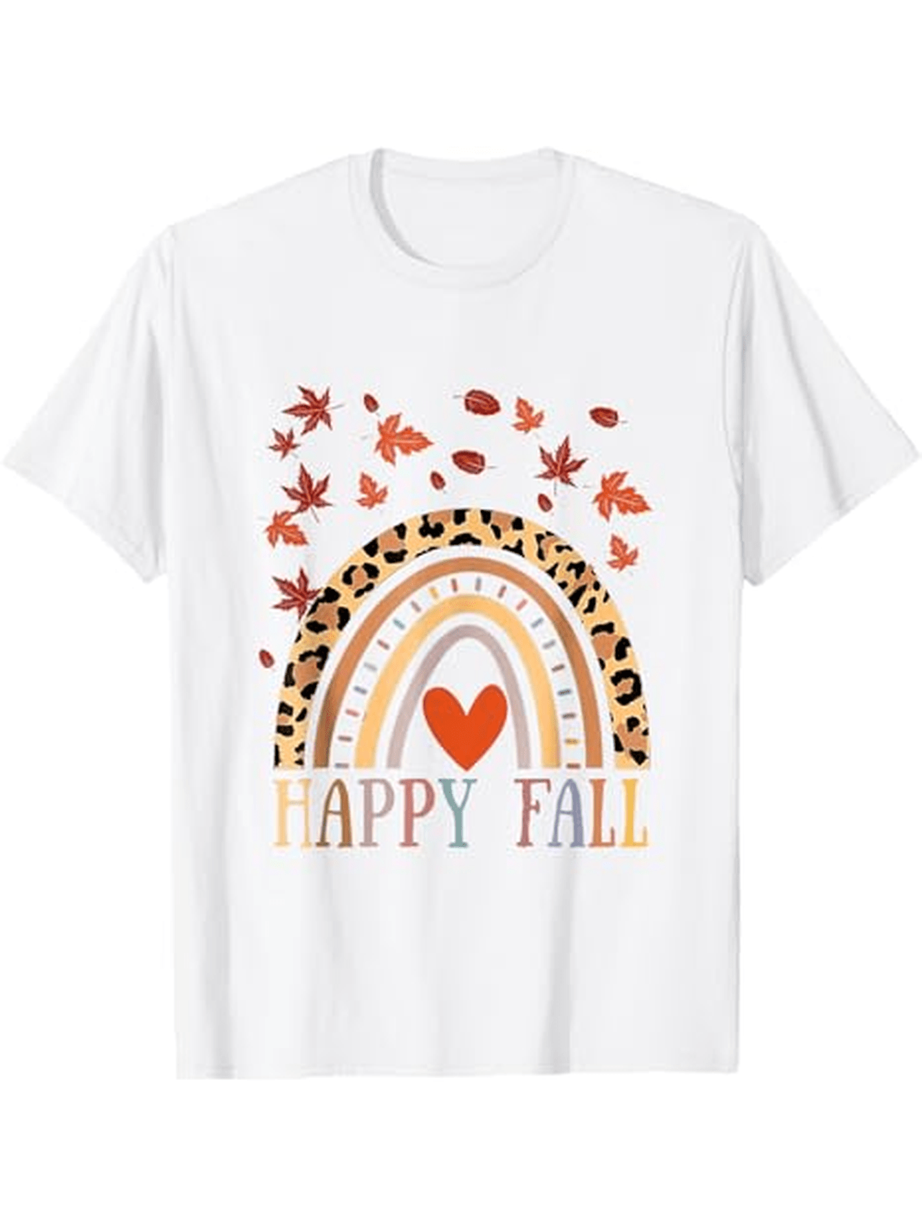 Men's Graphic T-Shirt Happy Fall With Autumn Leaves Rainbow And Heart Graphic