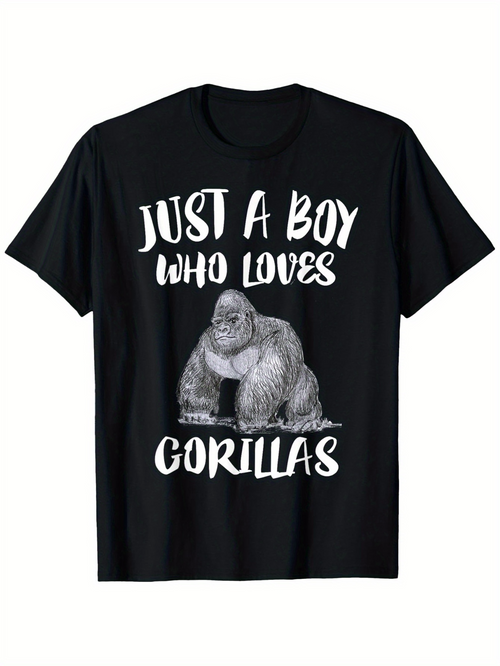 Men's Graphic T-Shirt Just A Boy Who Loves Gorillas With Hand Drawn Sketch Style Gorilla