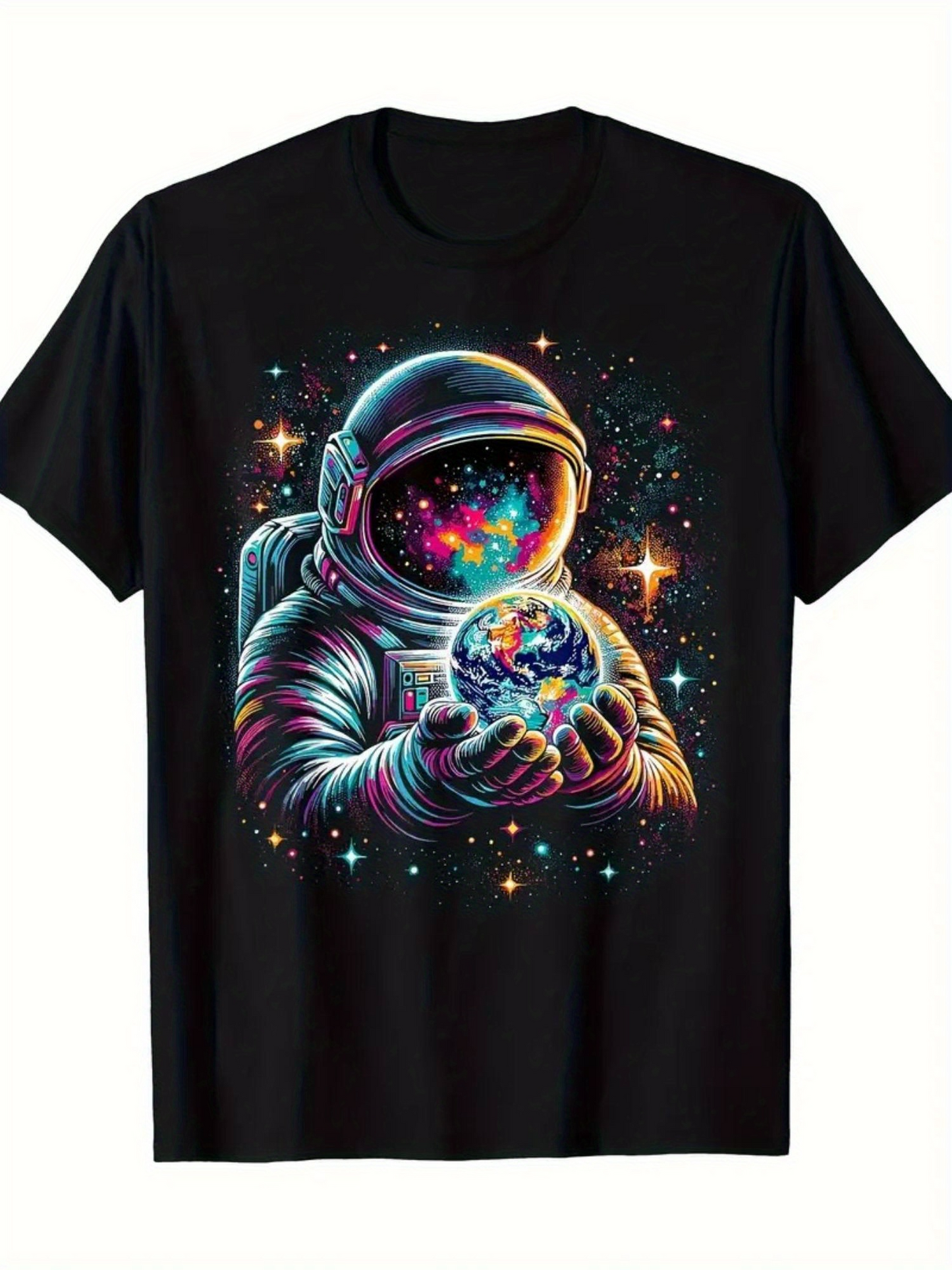 Men's Graphic T-Shirt Cosmic Astronaut Holding Glowing Universe Surrounded By Vibrant Stars Astronaut