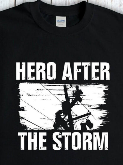 Men's Graphic T-Shirt Hero After The Storm Brave Utility Worker Amid Broken Power Lines