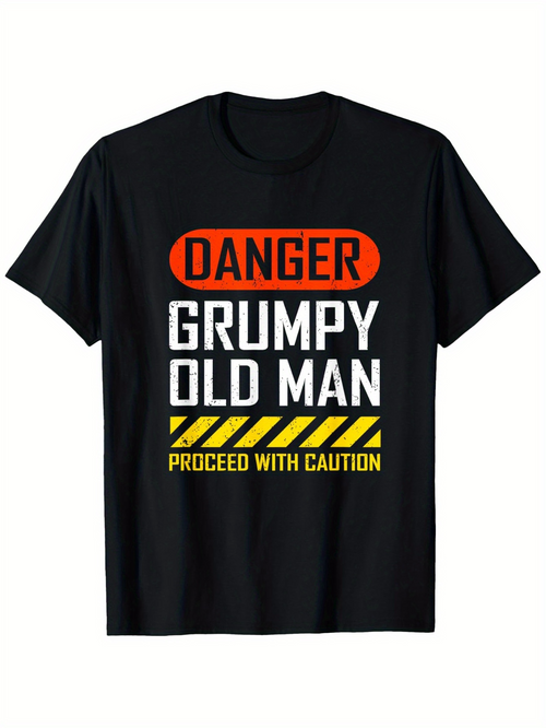 Men's Graphic T-Shirt Danger Warning Stripes With Bold Words On Black T Shirt