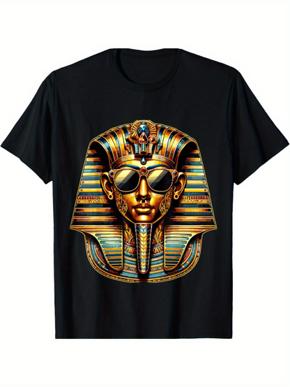 Men's Graphic T-Shirt Modern Pharaoh With Sunglasses Wearing Golden Headdress And Royal Jewelry