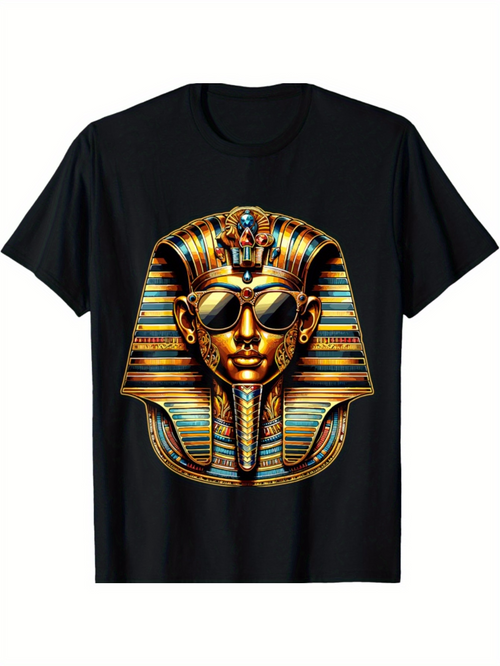 Men's Graphic T-Shirt Modern Pharaoh With Sunglasses Wearing Golden Headdress And Royal Jewelry