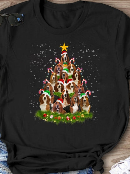Men's Graphic T-Shirt Playful Hound Dogs Stacked As Christmas Tree With Candy Canes