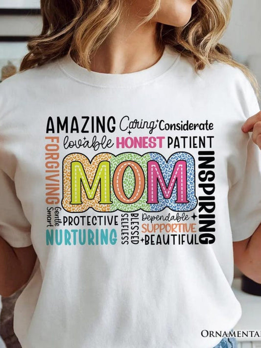 Women's Graphic T-Shirt Amazing Nurturing Patient Honest Words Highlighting Colorful Mom Typography