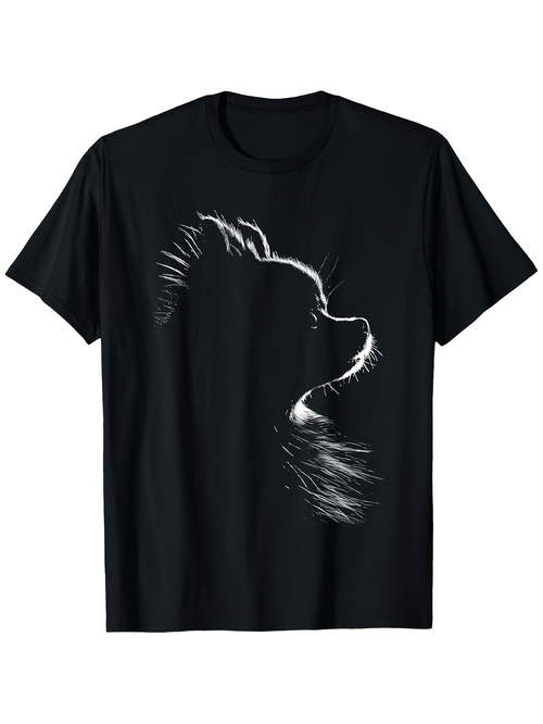 Men's Graphic T-Shirt Shadowed Silhouette With Graceful Light Lines Portraying A Fluffy Dog