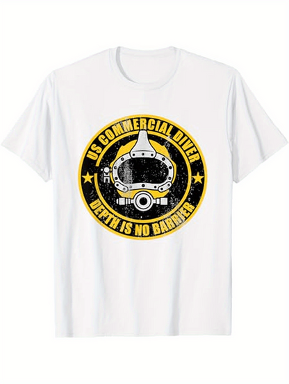 Men's Graphic T-Shirt US Commercial Diver Bold Text Surrounded By Stars And Diving Helmet