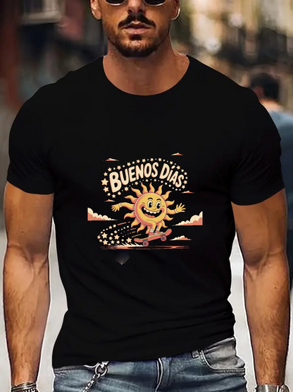 Men's Graphic T-Shirt Smiling Sun With Radiant Beams Cloud And Sparkling Sky Sun