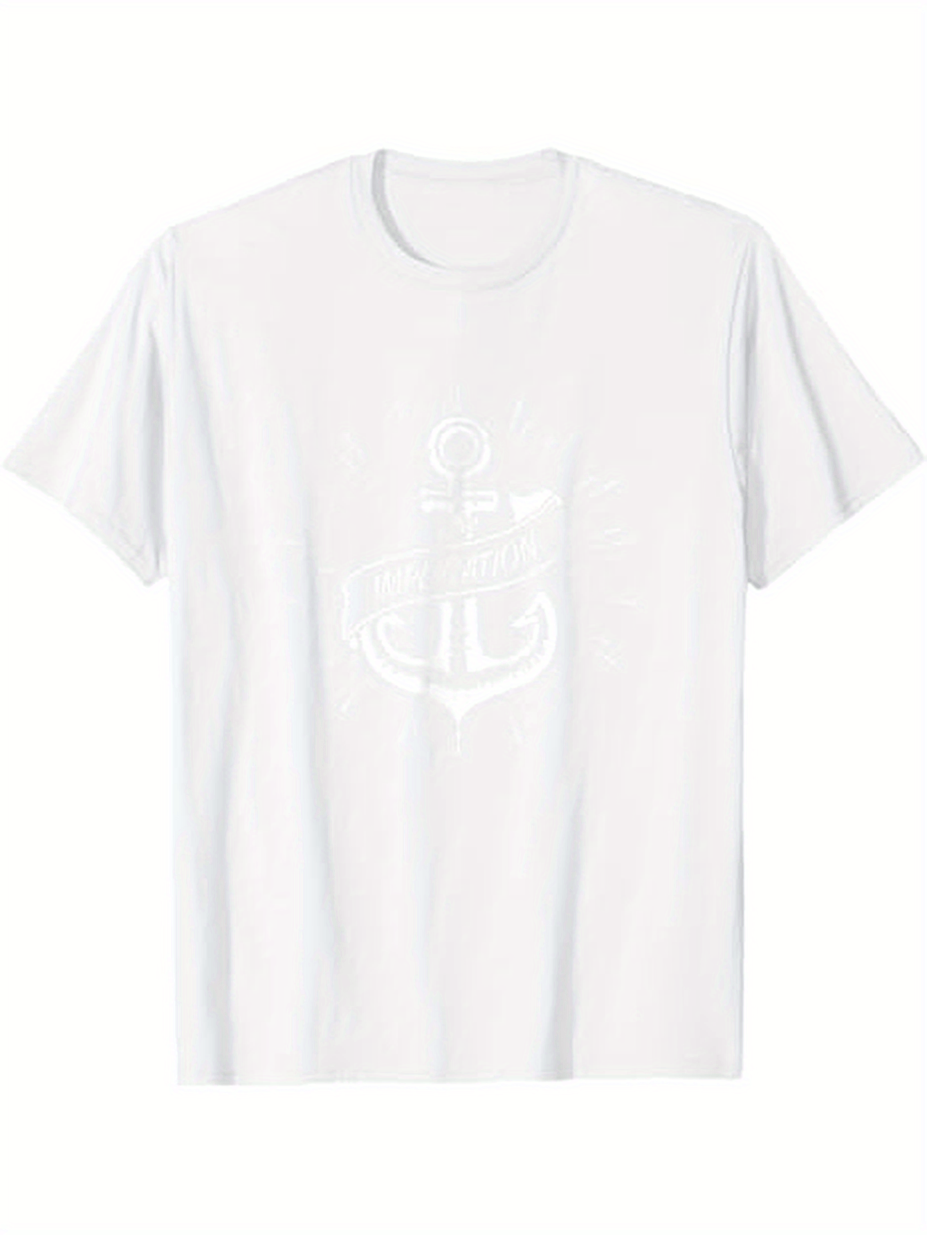 Men's Graphic T-Shirt Maritime Anchor Design With Soft White Tones On Simple Cotton T Shirt