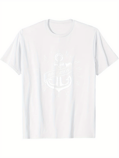 Men's Graphic T-Shirt Maritime Anchor Design With Soft White Tones On Simple Cotton T Shirt