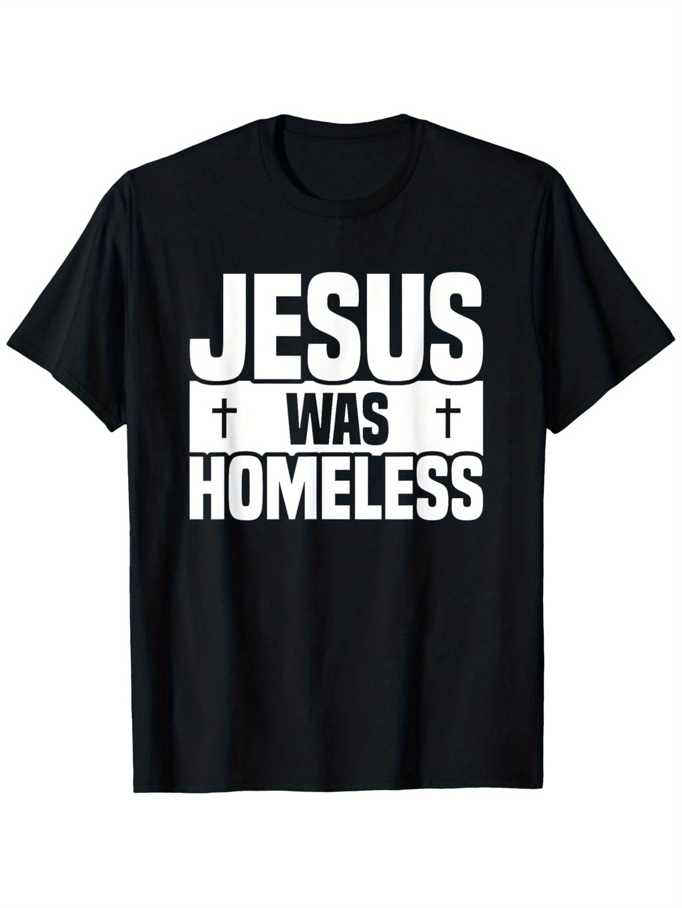 Men's Graphic T-Shirt Bold Statement In White Letters With Small Cross Symbols Centered On Black Shirt