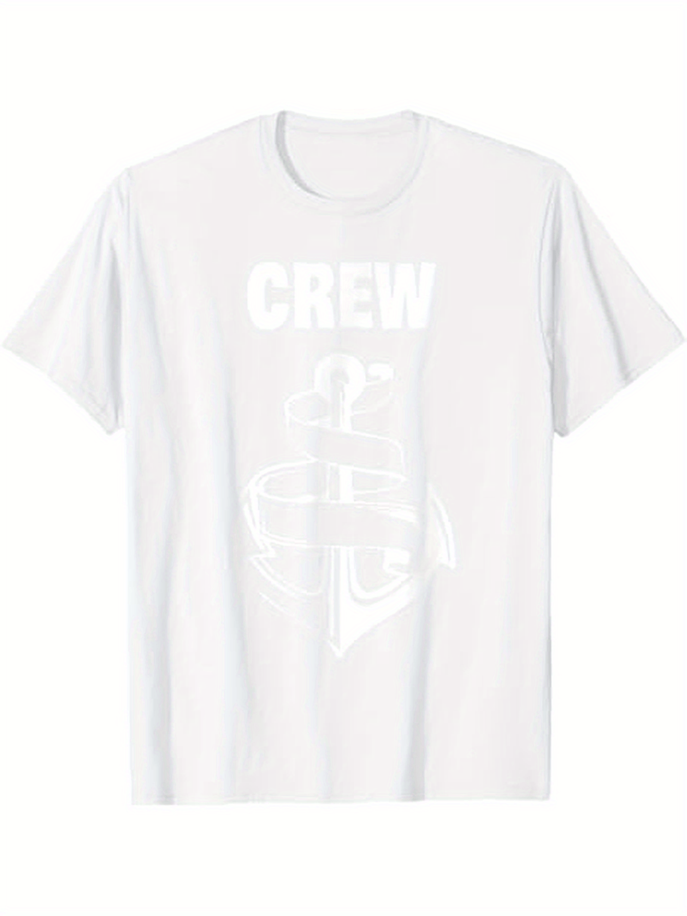 Men's Graphic T-Shirt Crew Bold Typography With Anchor Motif Printed On White TShirt