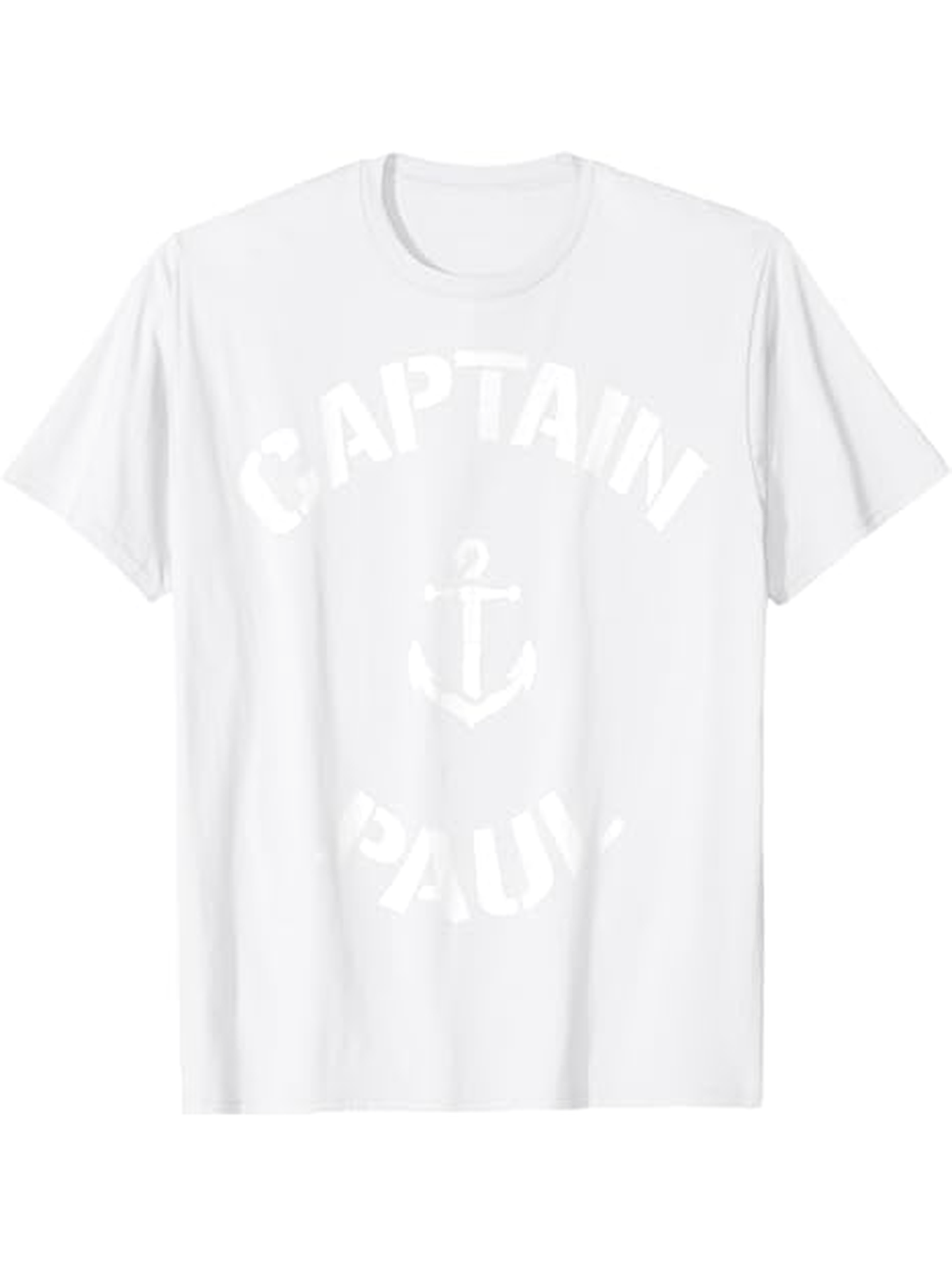 Men's Graphic T-Shirt Captain Paul With Nautical Anchor Centered On White T Shirt