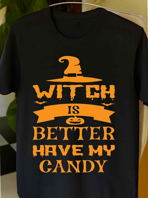 Men's Graphic T-Shirt Witch Is Better Have My Candy Halloween Hat And Pumpkin Shirt