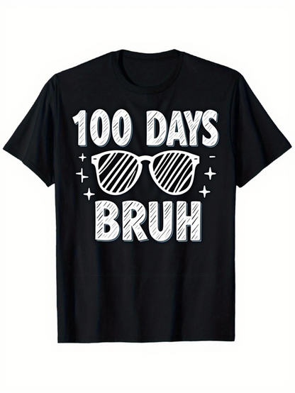 Men's Graphic T-Shirt 100 Days Bruh Groovy Striped Sunglasses With Playful Sparkling Accents Around Sunglasses