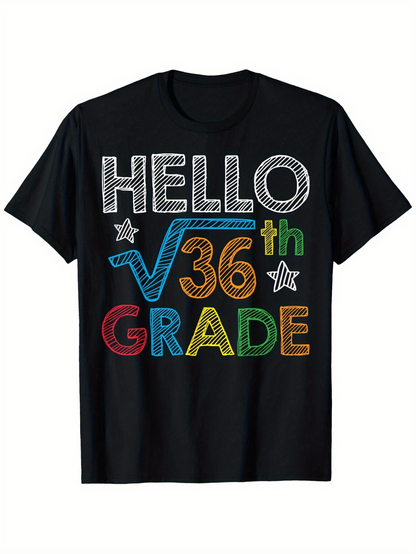 Men's Graphic T-Shirt Hello Colorful Chalk Letters With Stars And Math Graphics Grade