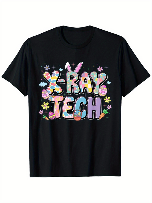 Men's Graphic T-Shirt Colorful Pastel Flowers Around X Ray Tech Letters